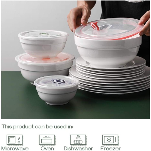 Ceramic Bowls with Lids, Serving Bowls with Lids, Food Storage Container, Porcelain Prep Bowl Set, Versatile