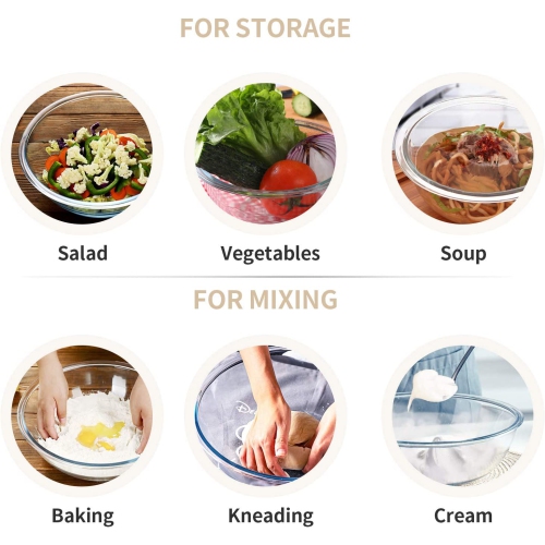 Glass Mixing Bowl Set(3.7QT,2.5QT,1.5QT,1QT),Large Salad Bowl with Lids,Kitchen Nesting Bowls for Baking