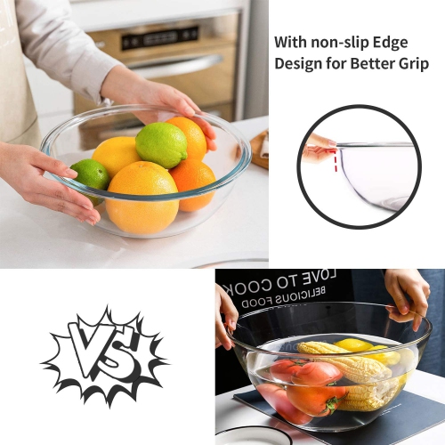 Glass Mixing Bowl Set(3.7QT,2.5QT,1.5QT,1QT),Large Salad Bowl with Lids,Kitchen Nesting Bowls for Baking