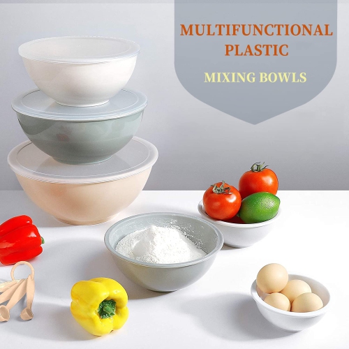 Mixing Bowls with Airtight Lids, 18 Piece Plastic Nesting Bowls Set Includes Measuring Cups, Microwave Safe
