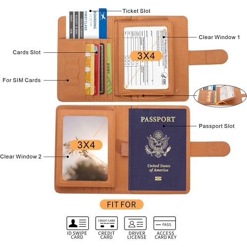 Porte-passeport, fentes pour cartes de passeport, joli porte-passeport pour femmes/hommes, portefeuille de voyage étanche à blocage RFID,