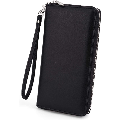 Women Wallet Large Leather Zip Around Card Holder Checkbook Passport Organizer Ladies Travel Clutch with Wristlet