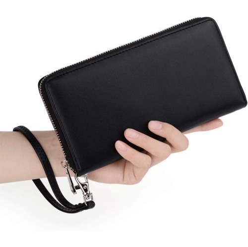 Women Wallet Large Leather Zip Around Card Holder Checkbook Passport Organizer Ladies Travel Clutch with Wristlet