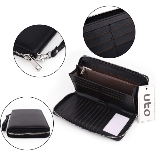 Women Wallet Large Leather Zip Around Card Holder Checkbook Passport Organizer Ladies Travel Clutch with Wristlet