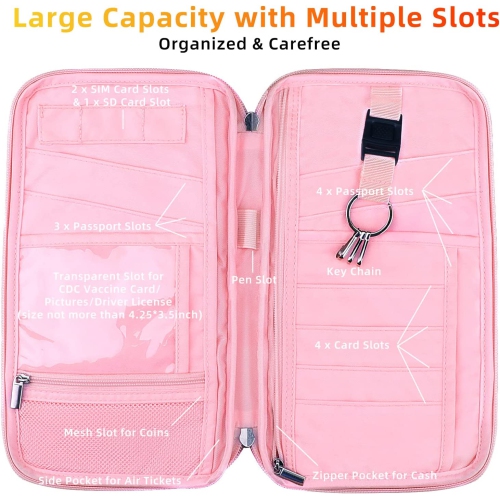 Family Passport Holder & Travel Wallet, RFID Blocking Family Passport Wallet Travel Document Organize Zipper