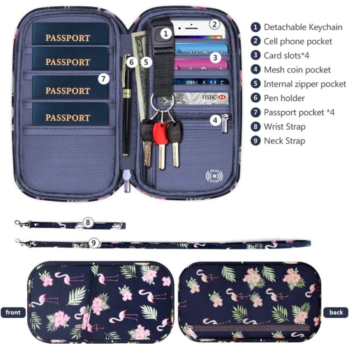 RFID Family Passport Wallet Holder Waterproof, Travel Document Organizer Credit Card Clutch Bag for Men Women