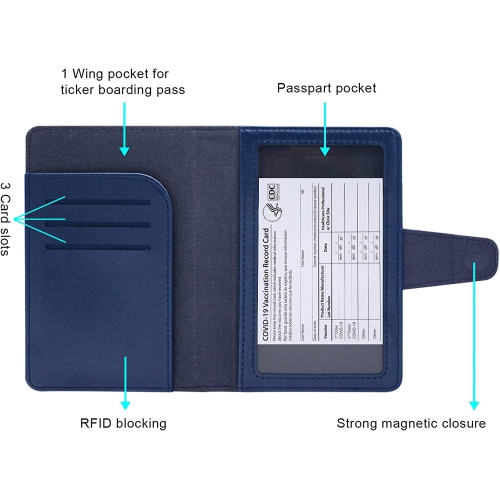 Passport Holder Cover Case Minimalist RFID Blocking Travel Passport Wallet Document Organizer-Blue