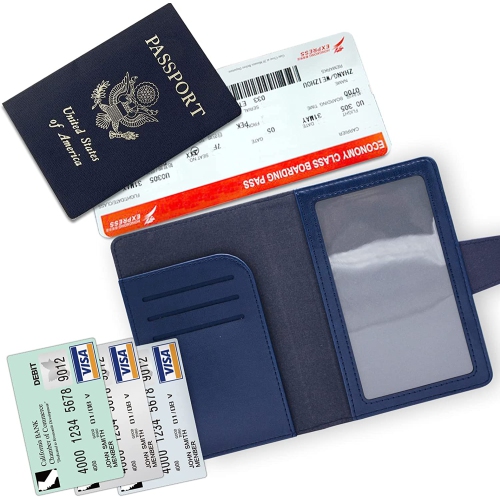 Passport Holder Cover Case Minimalist RFID Blocking Travel Passport Wallet Document Organizer-Blue