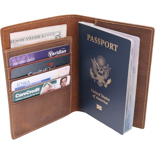 Leather Passport Holder Travel Wallet - RFID Blocking Genuine Leather Passport Wallet for Men and Women, Leather Wallet