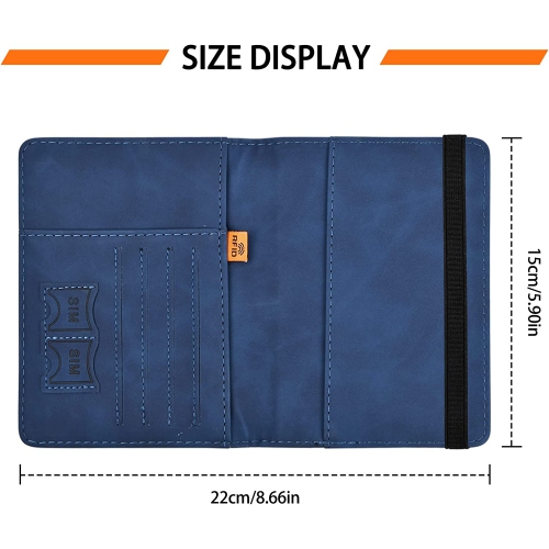 RFID Blocking Passport Holder, Passport Book Holder Cover Case with Elastic Strap, PU Leather Passport Holder