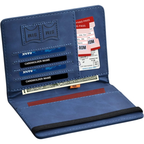 RFID Blocking Passport Holder, Passport Book Holder Cover Case with Elastic Strap, PU Leather Passport Holder