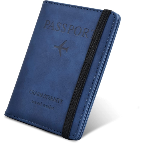 RFID Blocking Passport Holder, Passport Book Holder Cover Case with Elastic Strap, PU Leather Passport Holder