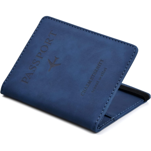 RFID Blocking Passport Holder, Passport Book Holder Cover Case with Elastic Strap, PU Leather Passport Holder