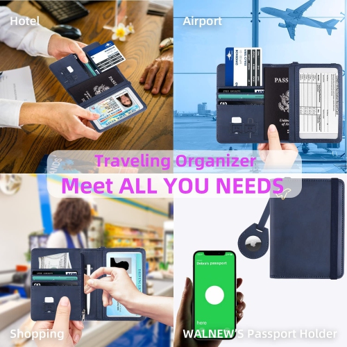Porte-passeport et porte-carte pour aspirateur AirTag, portefeuille passeport de voyage à blocage RFID avec carte pour vaccin