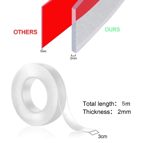 Nano Tape Double Sided Tape, Traceless Washable Reusable Removable Sticky Anti Slip Transparent Adhesive for Paste