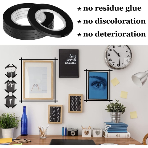 5 Pieces Black Chart Tape Self Adhesive Whiteboard Tape Gridding Graphic Tape for Office School 3mm