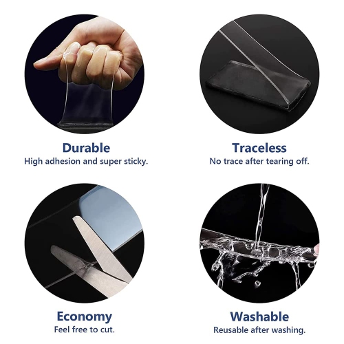 5m/16.4ft Nano Double Sided Tape Heavy Duty,Transparent Reusable Nano Adhesive Tape Washable and Reusable Traceless
