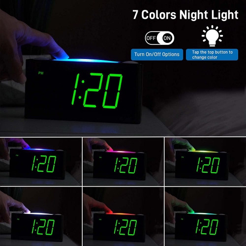 Réveille-matin pour enfants, horloge numérique 7 couleurs avec veilleuse pour chambre à coucher, horloge de chevet avec grand écran DEL de 7.5 po,