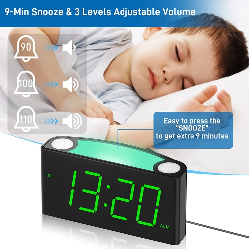 Réveille-matin pour enfants, horloge numérique 7 couleurs avec veilleuse pour chambre à coucher, horloge de chevet avec grand écran DEL de 7.5 po,