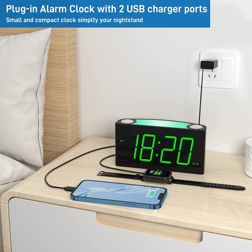 Réveille-matin pour enfants, horloge numérique 7 couleurs avec veilleuse pour chambre à coucher, horloge de chevet avec grand écran DEL de 7.5 po,