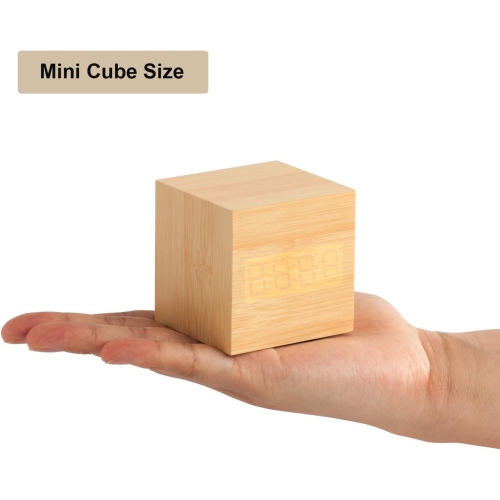 Wooden Digital Cube Alarm Clock Touch Sound Activated Desk Clock Portable Travel Clock with LCD Display