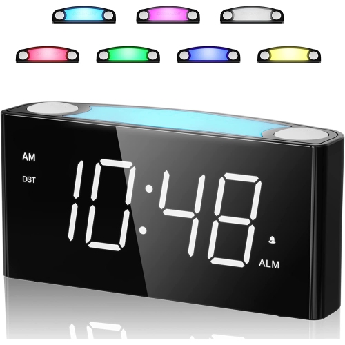 GENERIC  Digital Alarm Clock for Bedroom Kids, 7 Colored Night Light Electronic Clocks, 7.5 " Led Display Bedside Clock