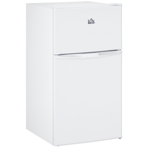 HOMCOM Mini Fridge with Freezer, 3.2 Cu. Ft. Compact Refrigerator with Adjustable Shelves, Mechanical Thermostat, Reversible Double Doors for