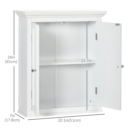 kleankin Bathroom Wall Cabinet, Medicine Cabinet, Over Toilet Storage Cabinet with Adjustable Shelf for Living Room and Entryway, White