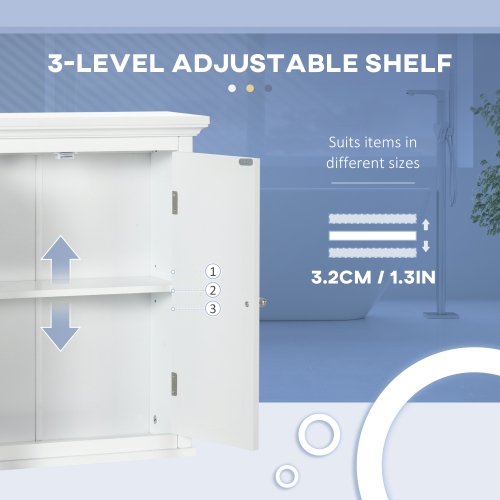 kleankin Bathroom Wall Cabinet, Medicine Cabinet, Over Toilet Storage Cabinet with Adjustable Shelf for Living Room and Entryway, White