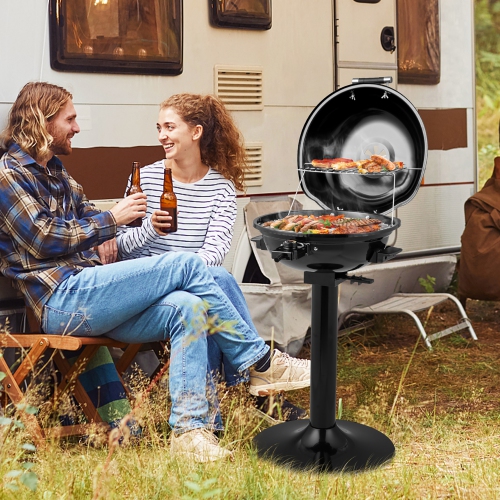 Costway 1600W Electric BBQ Grill with Warming Rack, Temperature Control & Grease Collector