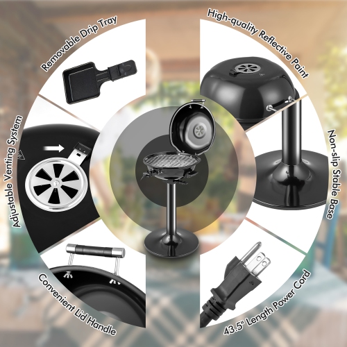 Costway Portable 1600W Electric BBQ Grill with Temperature Control & Grease Collector