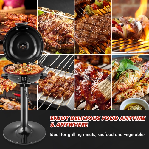 Costway Portable 1600W Electric BBQ Grill with Temperature Control & Grease Collector