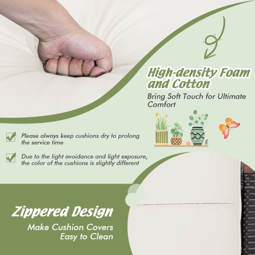 Costway Set of 2 Patio Rattan Ottoman Footrest Cushions Wooden Handle Off White\Brown\Red\Navy