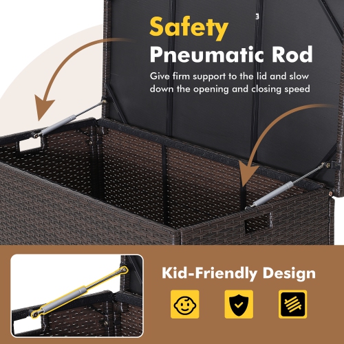 Costway 50 Gallon Patio Rattan Wicker Storage Deck Box Container Wheels W/Liner