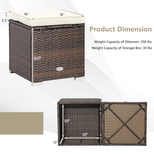 Costway – Tabouret de patio en rotin avec siège et table d’appoint, 2pcs, pieds, coussins