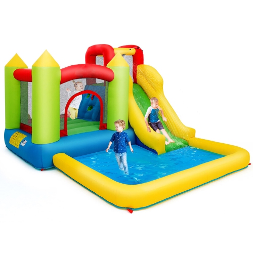 Gymax Inflatable Bounce House Water Slide Bouncer Pool w/ Climbing Wall & 550W Blower