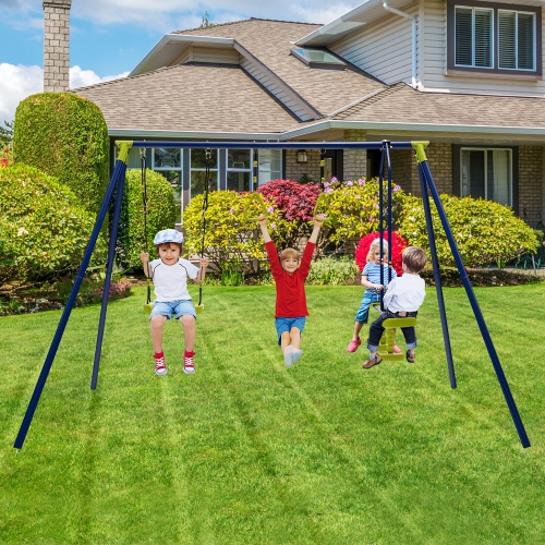 Gymax 440 lbs Swing Set 3-in-1 Kids Swing Stand w/ Swing Gym Rings Glider for Backyard