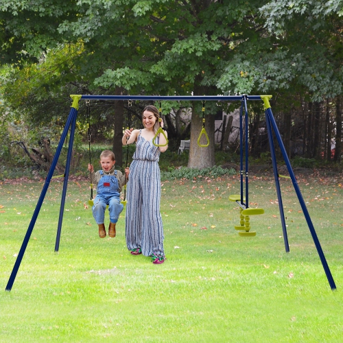 Gymax 440 lbs Swing Set 3-in-1 Kids Swing Stand w/ Swing Gym Rings Glider for Backyard