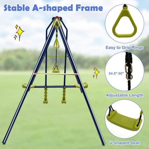 Gymax 440 lbs Swing Set 3-in-1 Kids Swing Stand w/ Swing Gym Rings Glider for Backyard