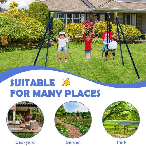 Gymax 440 lbs Swing Set 3-in-1 Kids Swing Stand w/ Swing Gym Rings Glider for Backyard