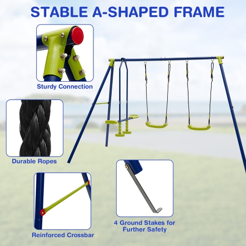 Gymax 440 lbs Swing Set 2-in-1 Kids Swing Stand w/ Two Swings & One Glider for Backyard