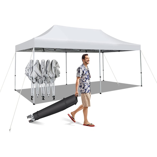GYMAX  10 X 20Ft Patio Pop-Up Folding Canopy Tent Upf 50+ Instant Sun Shelter In White
