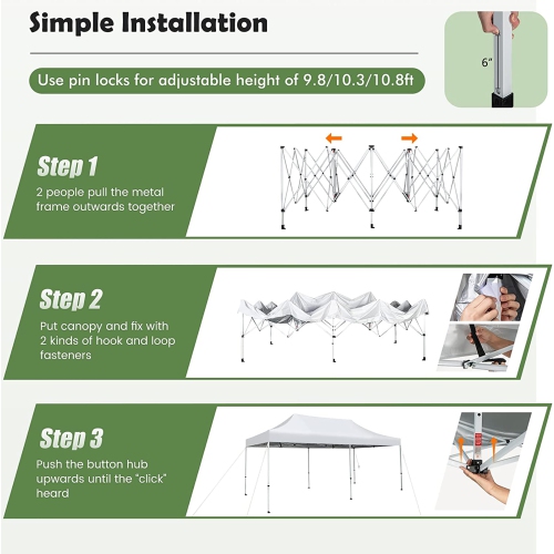 Gymax 10 x 20FT Patio Pop-Up Folding Canopy Tent UPF 50+ Instant Sun Shelter White