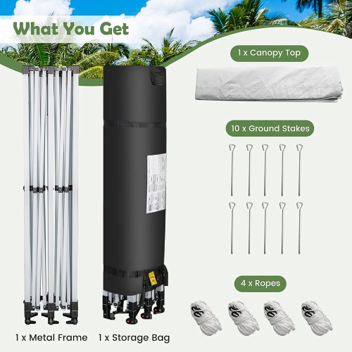 Gymax 10 x 20FT Patio Pop-Up Folding Canopy Tent UPF 50+ Instant Sun Shelter White