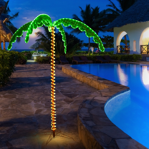 Gymax 7ft Pre-lit LED Rope Light Palm Tree Hawaii-Style Holiday Decor w/ 306 LED Lights