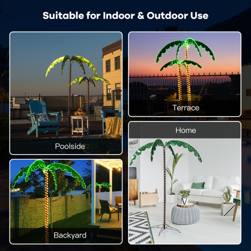 Gymax 7ft Pre-lit LED Rope Light Palm Tree Hawaii-Style Holiday Decor w/ 306 LED Lights