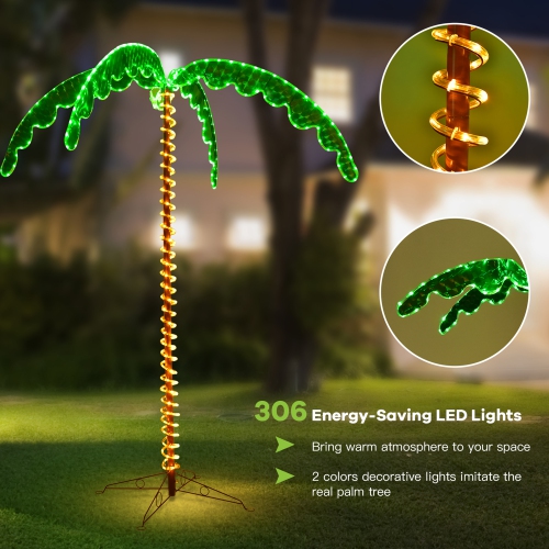 Gymax 7ft Pre-lit LED Rope Light Palm Tree Hawaii-Style Holiday Decor w/ 306 LED Lights
