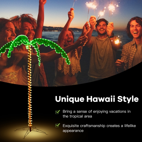 Gymax 7ft Pre-lit LED Rope Light Palm Tree Hawaii-Style Holiday Decor w/ 306 LED Lights