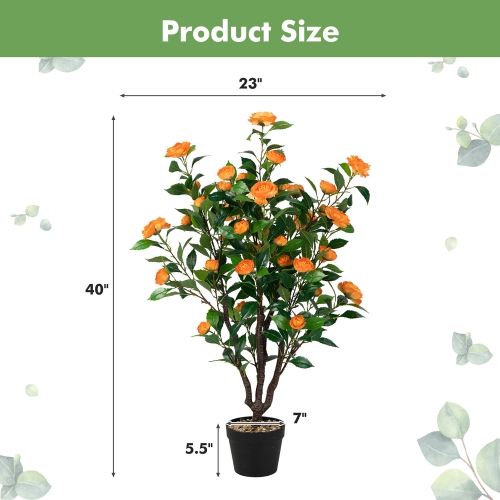 Gymax 3.3 FT Artificial Tree Artificial Camellia Tree Faux Plant for Indoor & Outdoor
