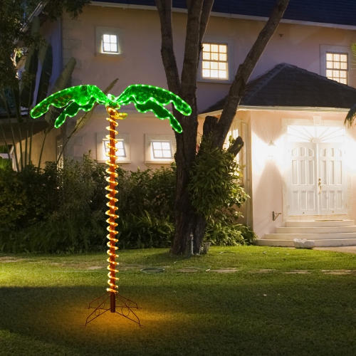 GYMAX  5Ft Pre-Lit Led Rope Light Palm Tree Hawaii-Style Holiday Decor W/ 198 Led Lights